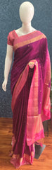 Munga Silk Contrast Butta - Wine Pink