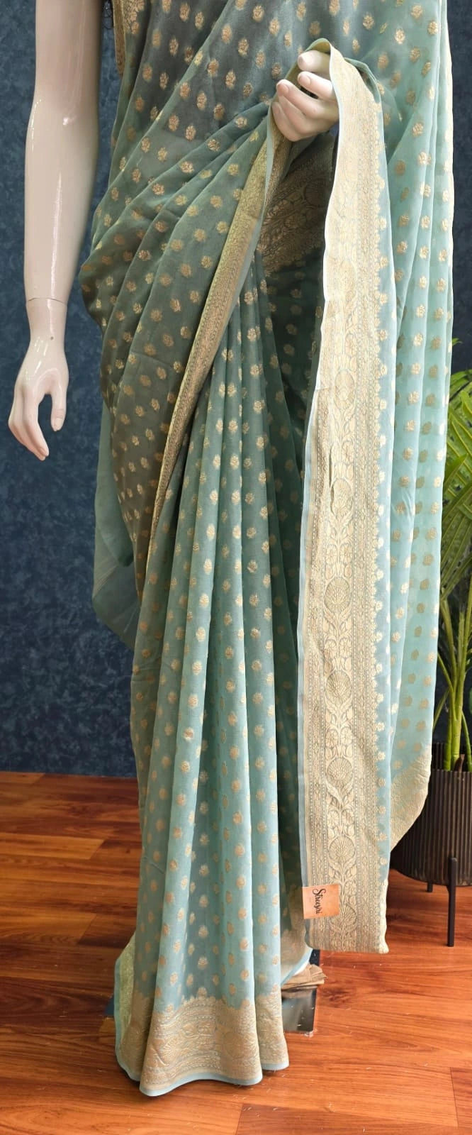 Pure  Banarasi Khaddi Gorgette -  Powder Blue