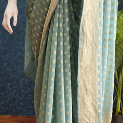 Khaddi Gorgette Powder Blue Pure  Banarasi Saree