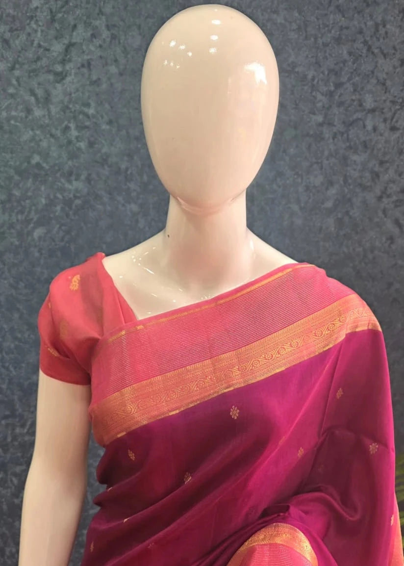 Munga Silk Contrast Butta - Wine Pink