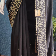 Self  Black Raw Silk Saree