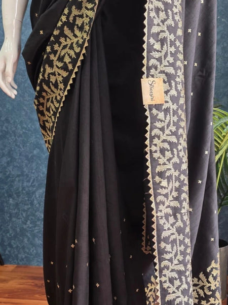 Self  Black Raw Silk Saree
