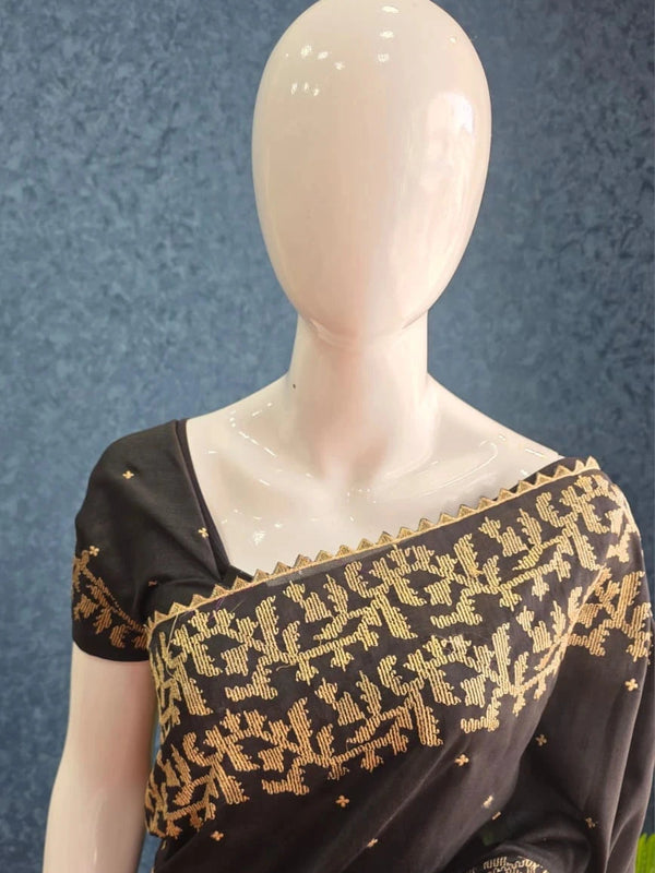 Self  Black Raw Silk Saree