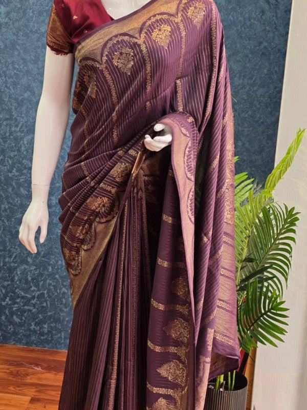 Soft Purple Maroon Semi Silk Saree