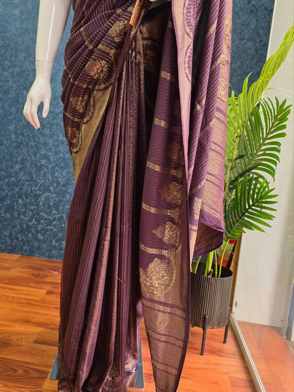Soft Purple Maroon Semi Silk Saree