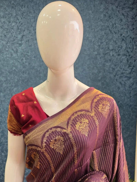 Soft Purple Maroon Semi Silk Saree
