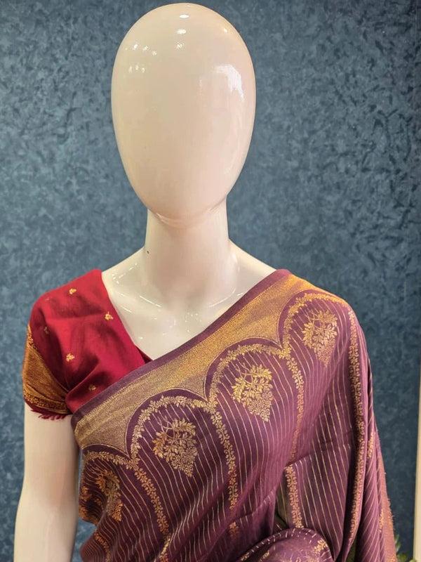 Soft Purple Maroon Semi Silk Saree
