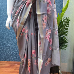 Pure Munga Grey Silk Saree