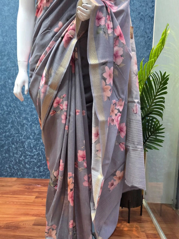 Pure Munga Grey Silk Saree