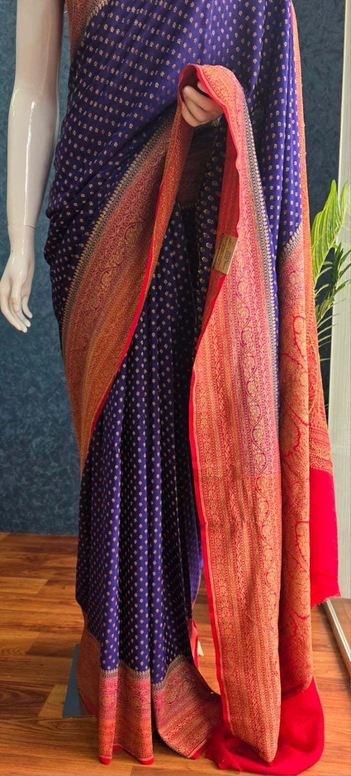 Pure Banarasi Crepe 3D-Purple Orange Pink