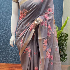 Pure Munga Grey Silk Saree