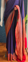 Pure Banarasi Crepe 3D-Purple Orange Pink