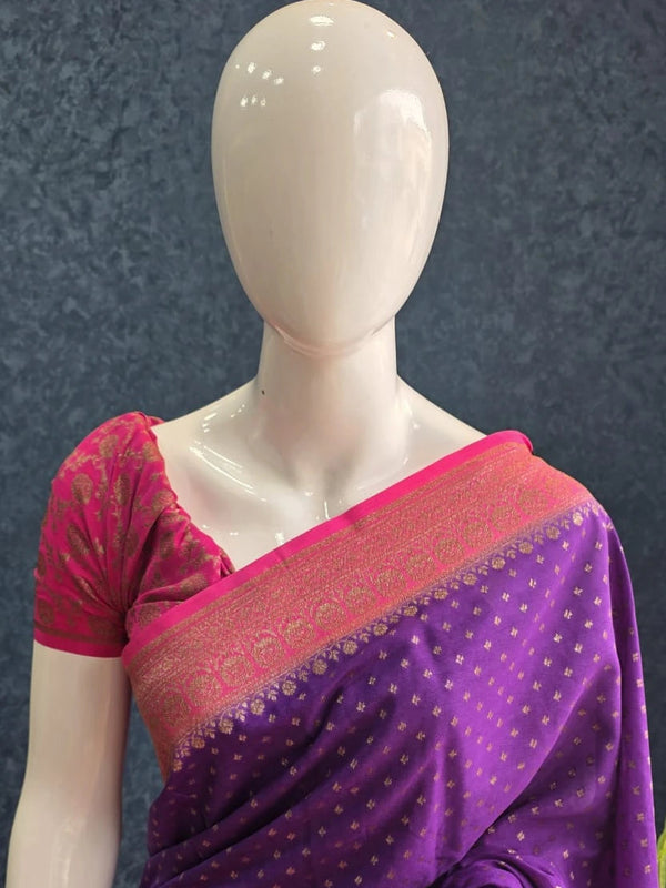 Crepe Purple and Pink Banarasi Saree