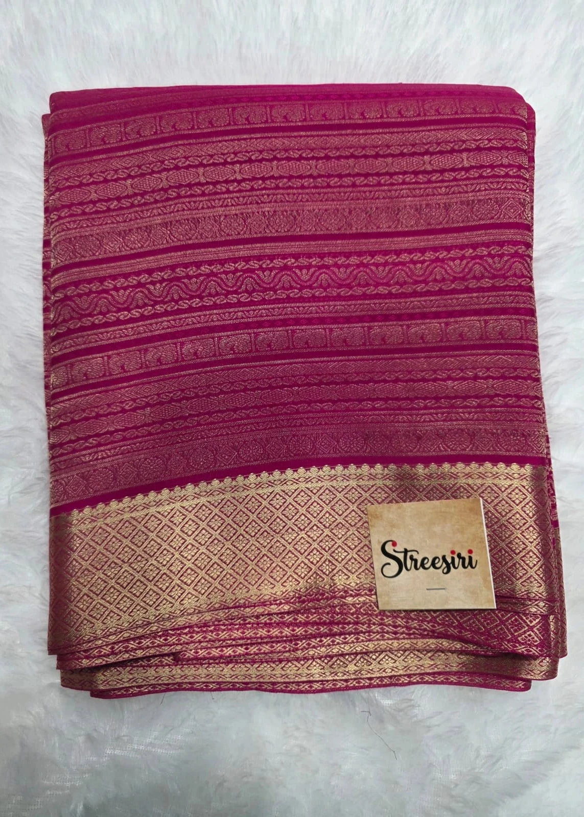pure Mysore Crepe - Rani Pink with Silk Mark