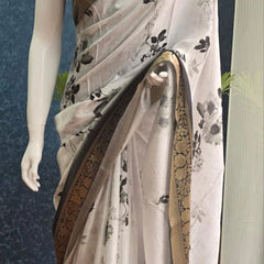 Contrast White and black Chiffon Saree