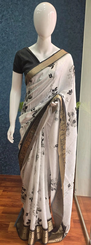 Contrast White and black Chiffon Saree