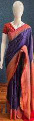 Pure Banarasi Crepe 3D-Purple Orange Pink