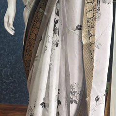 Contrast White and black Chiffon Saree