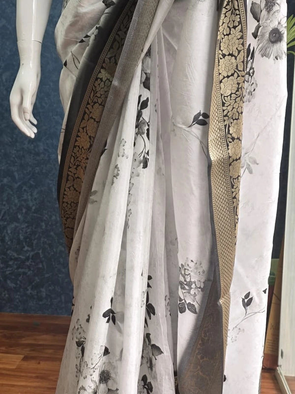 Contrast White and black Chiffon Saree
