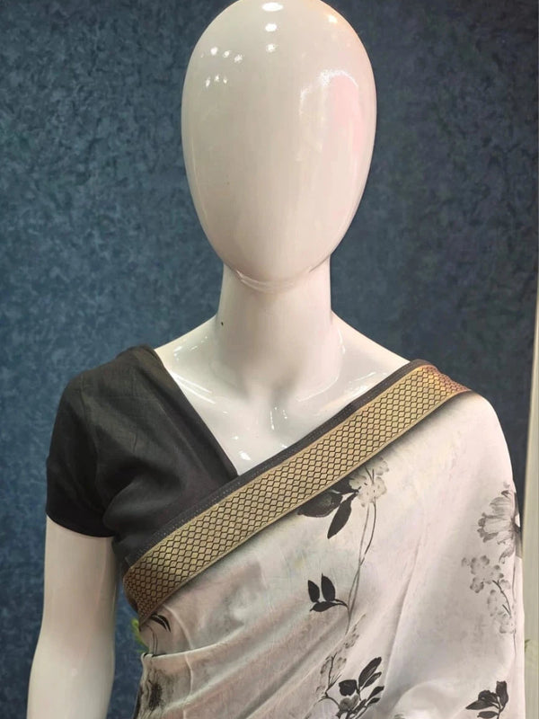 Contrast White and black Chiffon Saree