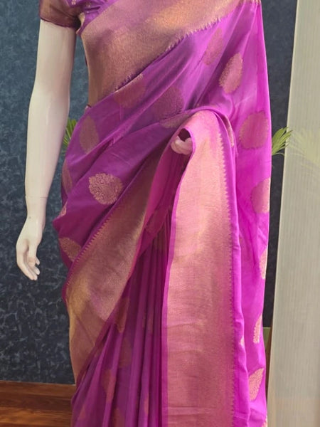 Self Purple Semi Matka Silk Saree
