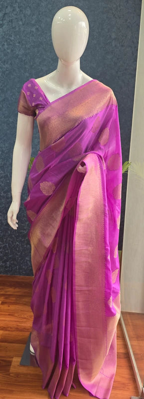 Self Purple Semi Matka Silk Saree
