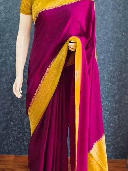 Contrast Pink Yellow Dola Silk Saree