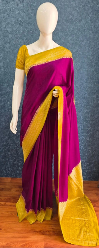 Contrast Pink Yellow Dola Silk Saree
