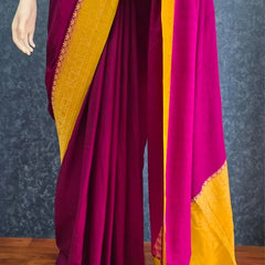 Contrast Pink Yellow Dola Silk Saree
