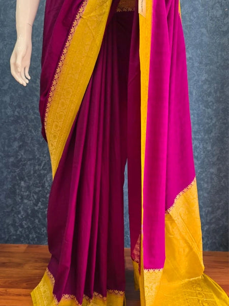 Contrast Pink Yellow Dola Silk Saree
