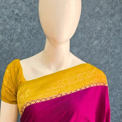 Contrast Pink Yellow Dola Silk Saree