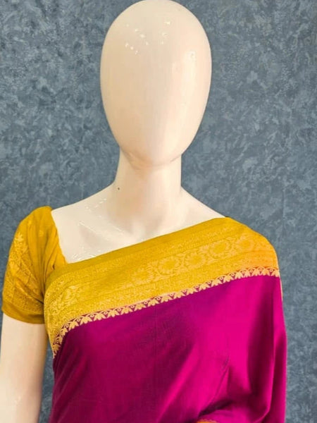 Contrast Pink Yellow Dola Silk Saree