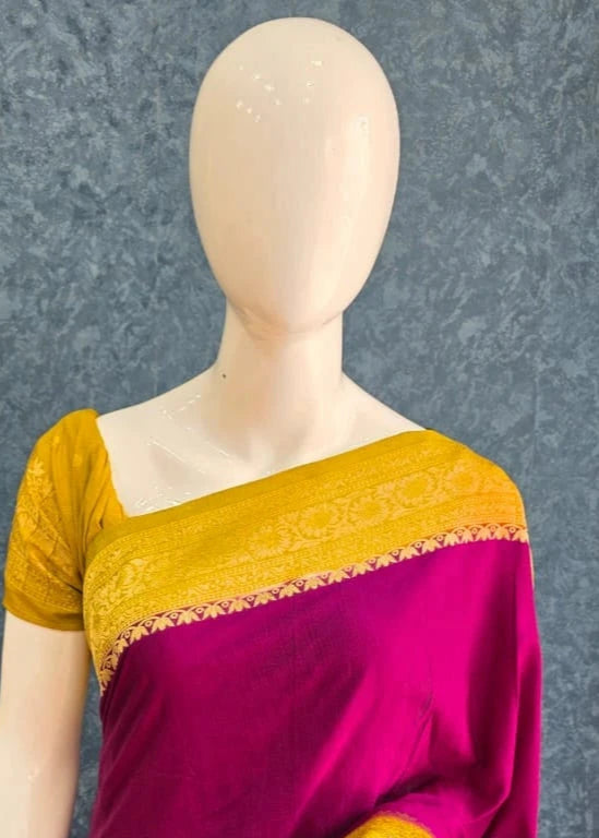Contrast Pink Yellow Dola Silk Saree