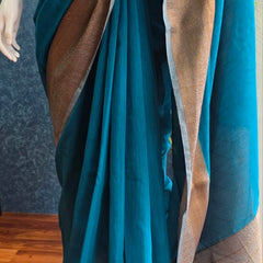Contrast Blue Grey Jute Silk saree