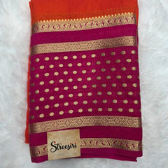 Bentex Butta Orange Pink Semi Crepe Silk Saree
