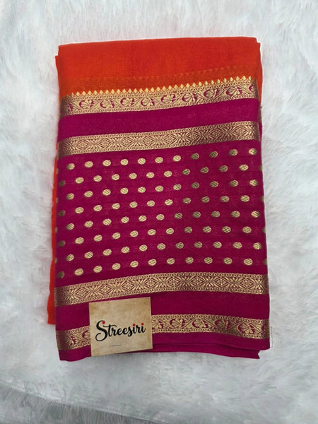 Bentex Butta Orange Pink Semi Crepe Silk Saree