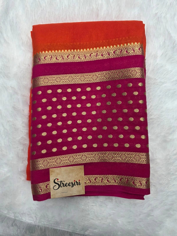 Bentex Butta Orange Pink Semi Crepe Silk Saree