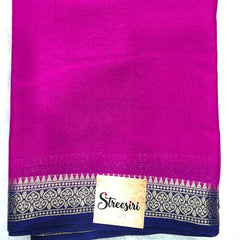 Contrast Pink Navy Blue Semi Crepe Silk Saree