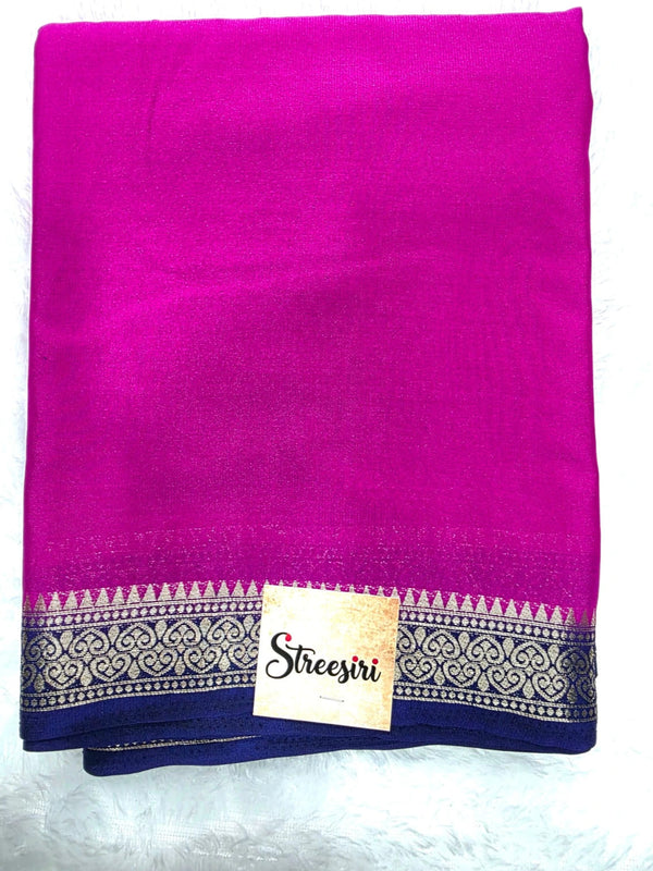 Contrast Pink Navy Blue Semi Crepe Silk Saree