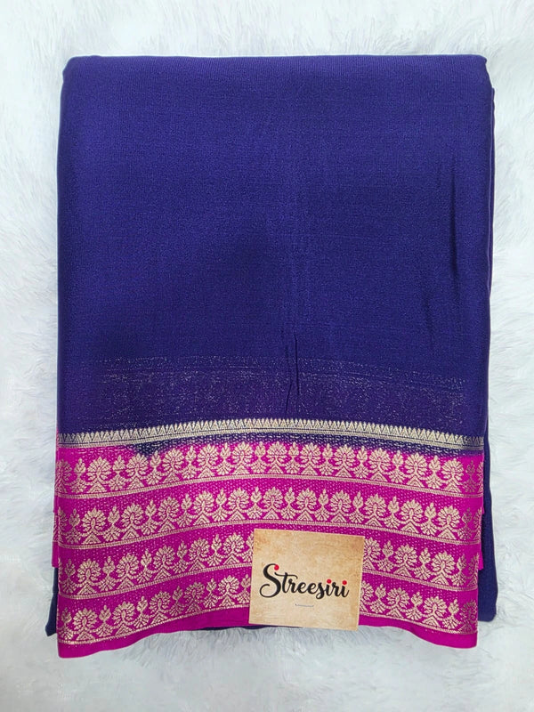 Contrast Navy Blue Pink Semi crepe Silk Saree