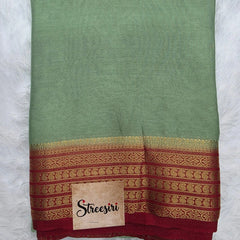 Mango Pista Green Red Semi Crepe Silk Saree