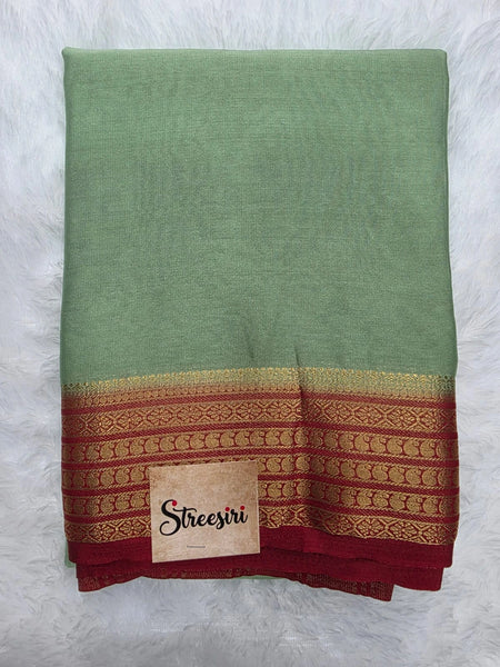 Mango Pista Green Red Semi Crepe Silk Saree