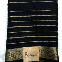 Half & Half Black Gold Zari Semi Mysore Crepe Silk Saree