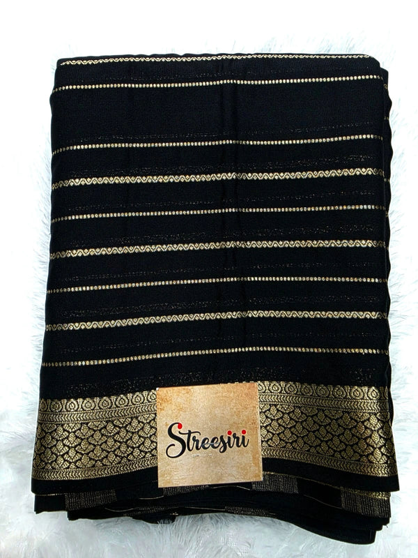 Half & Half Black Gold Zari Semi Mysore Crepe Silk Saree