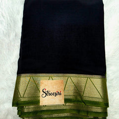Half & Half Black Green Semi Mysore Crepe Silk Saree