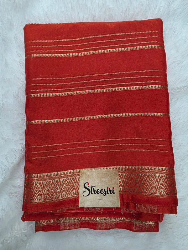 Self Orange Semi Mysore Crepe Silk Saree