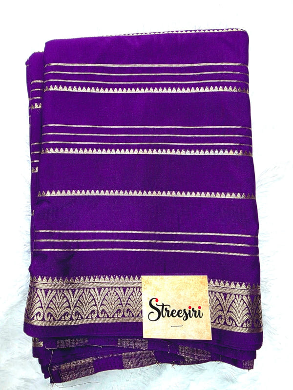 Self Purple Semi Mysore Crepe Silk Saree