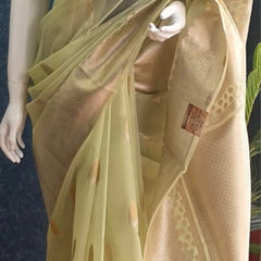 Kora Organza Light Pista Green Banarasi Saree