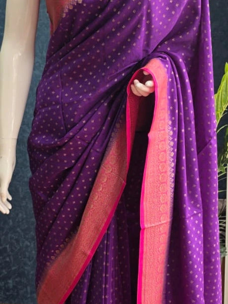 Crepe Purple and Pink Banarasi Saree