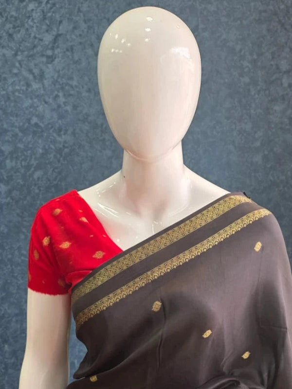 Bentex Border Black Red Semi Silk Saree